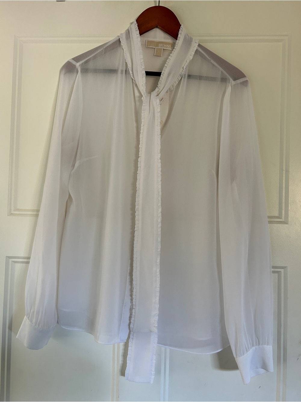 Michael Kors White Sheer Tie-Neck Blouse